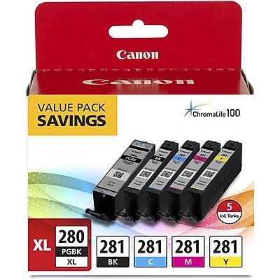 Canon 280XL/281 Black High Yield and Photo Black/Cyan/Magenta/Yellow Standard Yield Ink Cartridge, 5/Pack   (2021C007) Sansujyuku sansujyuku.com