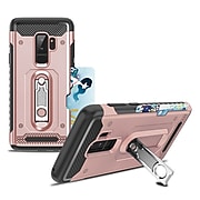 Hybrid Shockproof Protective TPU Case with Card Slot Holder Stand Cell Phone Case for Samsung Galaxy S9 Plus - Metallic Pink