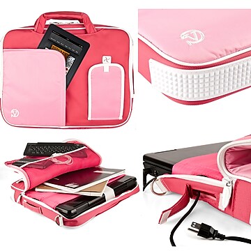 Vangoddy Office Business Travel Laptop Case up to 12 inch laptop Tablet + 4x MicroUSB Charging Cables, Pink