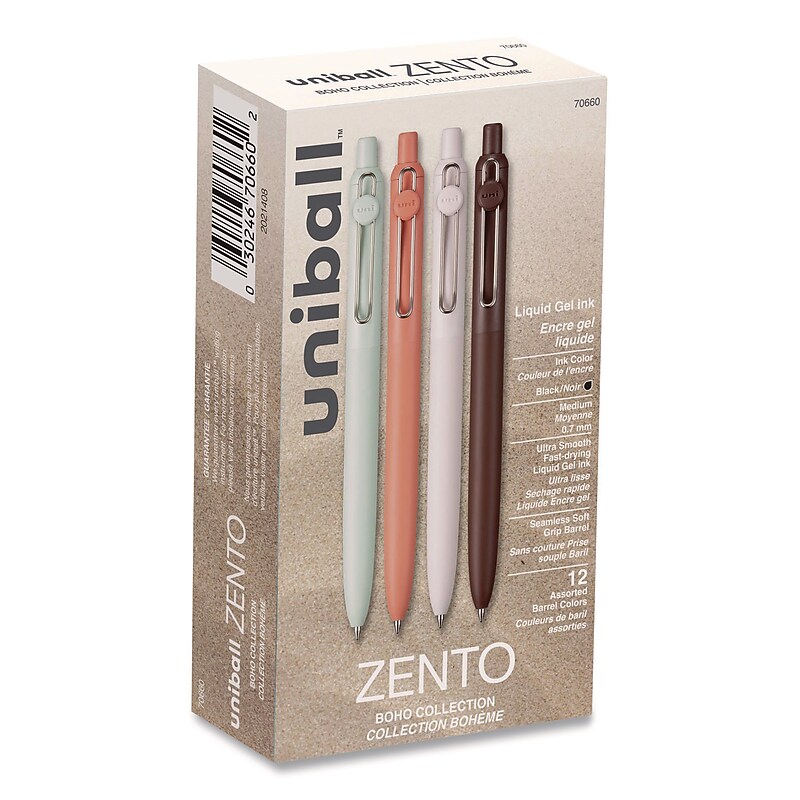 uniball Zento Retractable Gel Pen, Medium Point, 0.7mm, Black Ink, Dozen (70660) image 1