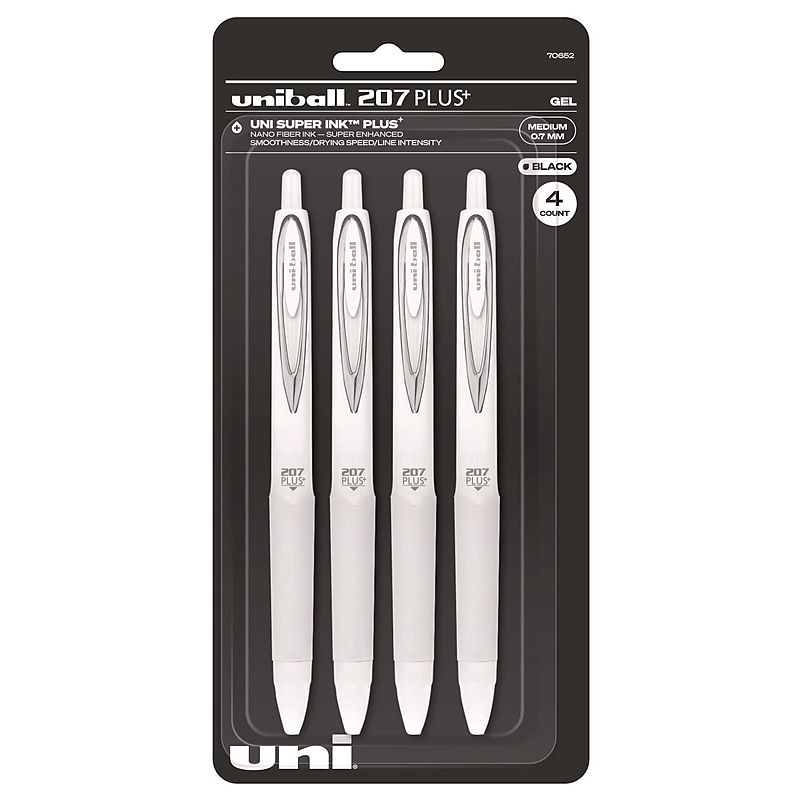 Uniball 207 Plus+ Retractable Gel Pen, Medium Point, 0.7mm, Black Ink, 4/Pack (70652) image 1