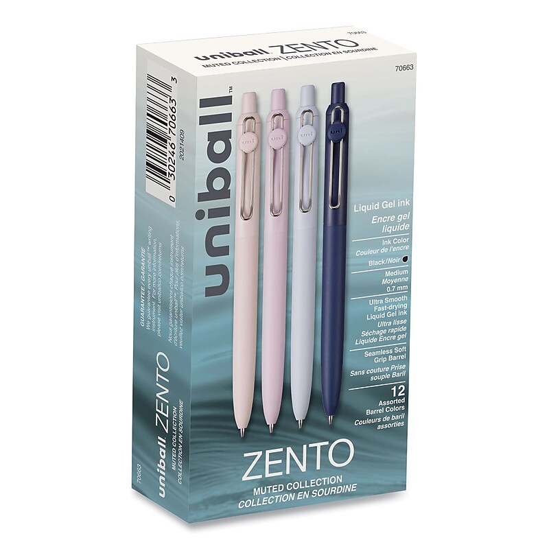 uniball Zento Retractable Gel Pen, Medium Point, 0.7mm, Black Ink, Dozen (70663) image 1