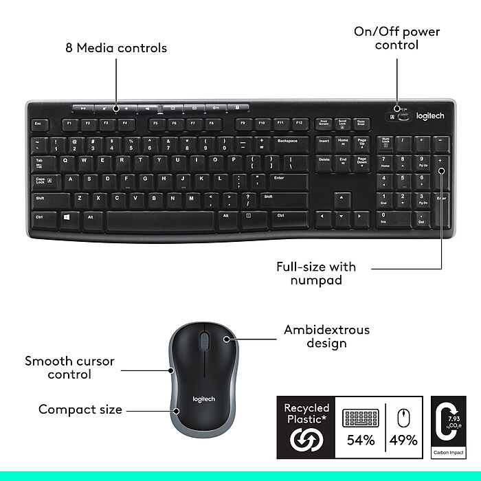 Logitech Combo MK270 Wireless Keyboard & Mouse, Black (920-004536