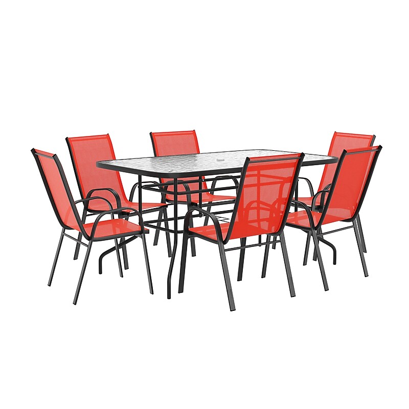 Flash Furniture Brazos 7 Piece Outdoor Patio Dining Set, Red (TLH089R017CRD6) image 1