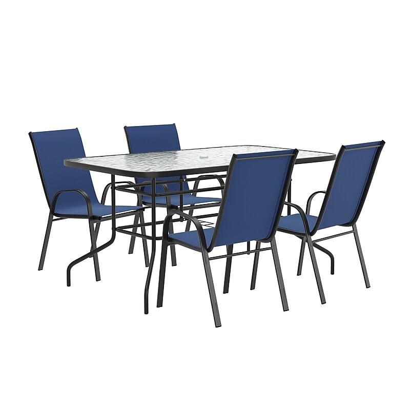 Flash Furniture Brazos 5 Piece Outdoor Patio Dining Set, Navy (TLH089R017CNV4) image 1