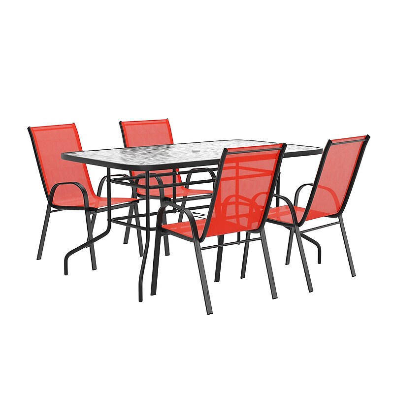 Flash Furniture Brazos 5 Piece Outdoor Patio Dining Set, Red (TLH089R017CRD4) image 1