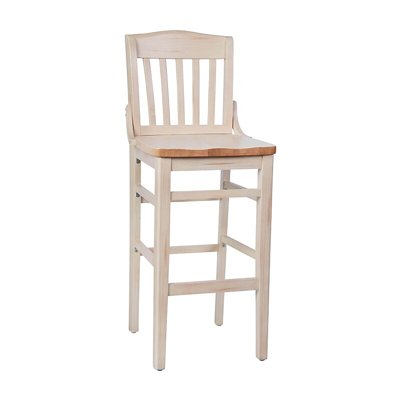 Flash Furniture HERCULES Traditional Wood School House Back Restaurant Barstool, Antique White (XUDGW0006BAWH) image 1