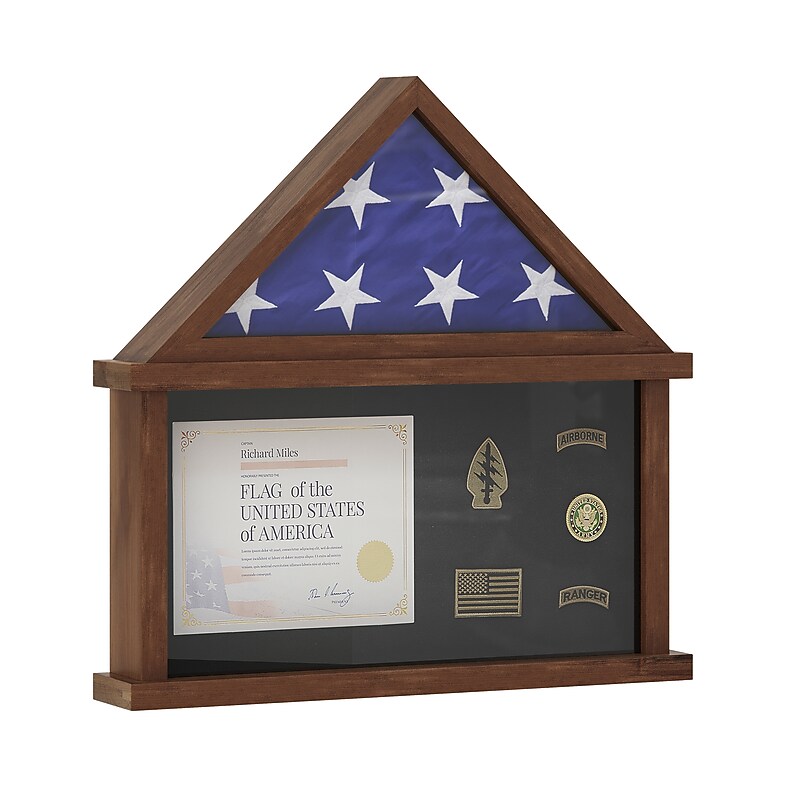 Flash Furniture Quincy Solid Pine Wood Flag and Certificate Display Case, 26.5" x 26.5", Dark Brown Finish (HMHD22M192YBRN) image 1