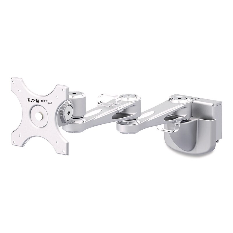Tripp Lite by Eaton Adjustable Dual-Extension Monitor Mount for Slat Wall System for 32" Monitors, Silver (DMSW1332LTAA) image 1