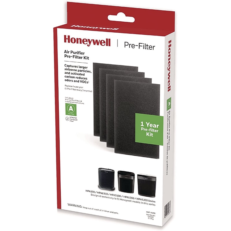 Honeywell Pre-Cut Carbon Air Purifier Pre-Filter, 14.17" x 17.28" x 0.2", 4/Box (HRFA300) image 1