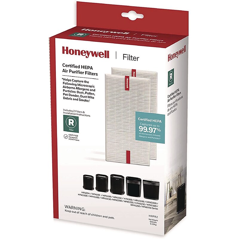 Honeywell HEPA Air Purifier Filter, 10.24" x 6.5" x 1.58", 2/Box (HRFR2) image 1