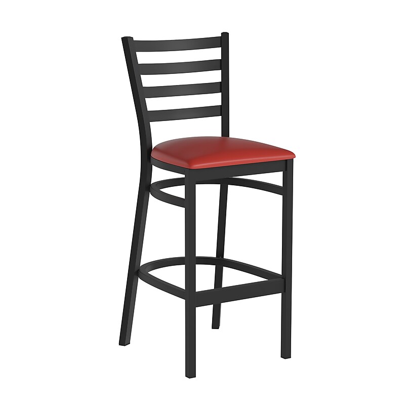 Flash Furniture HERCULES Traditional Steel and Vinyl Ladder Back Restaurant Barstool, Black Frame/Red Seat (XUDG697BBARRDV) image 1