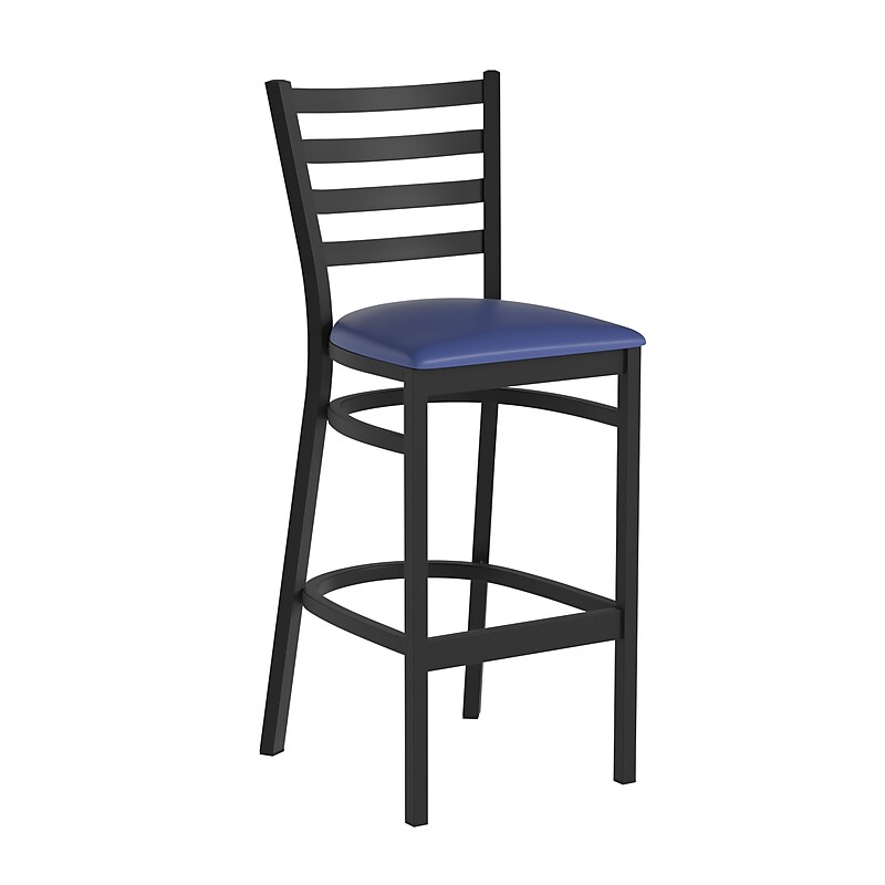 Flash Furniture HERCULES Traditional Steel and Vinyl Ladder Back Restaurant Barstool, Black Frame/Blue Seat (XUDG697BBARBLV) image 1