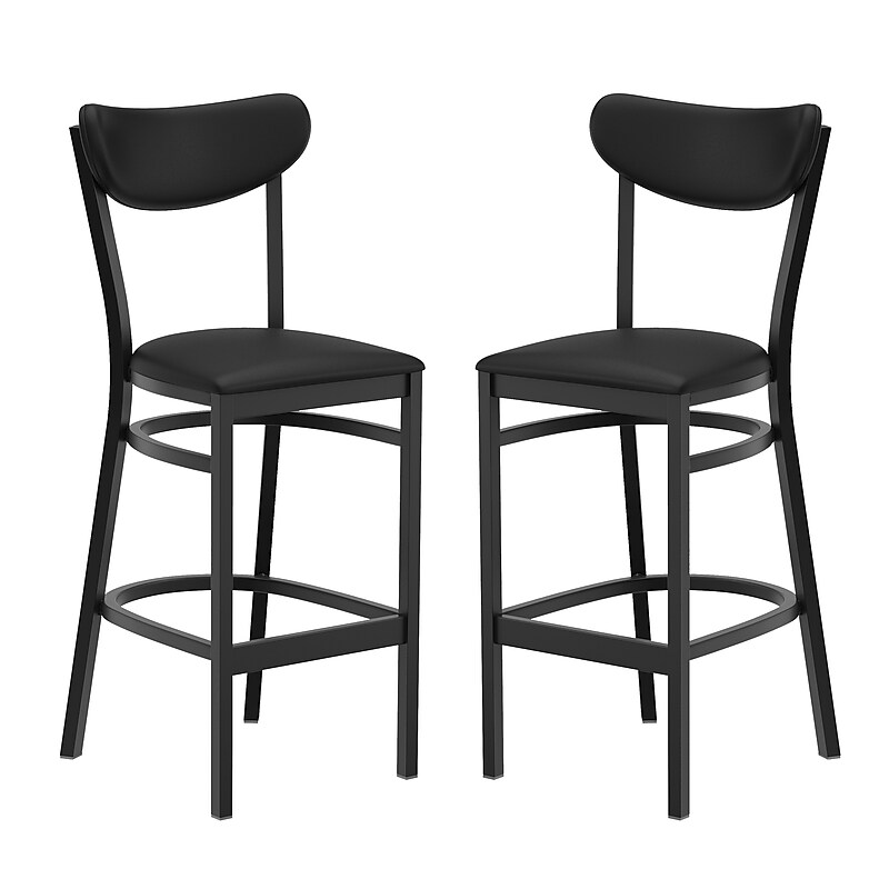 Flash Furniture Wright Transitional Vinyl and Steel Boomerang Back Commercial Barstool, Black, 2-Pieces/Pack (2XUDG6V6BKVBK) image 1