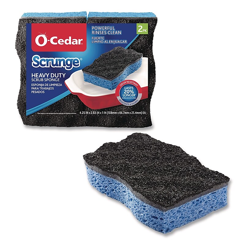 O-Cedar Scrunge Heavy Duty Sponge, Black/Blue, 2/Pack, 8 Packs/Carton (148377) image 1