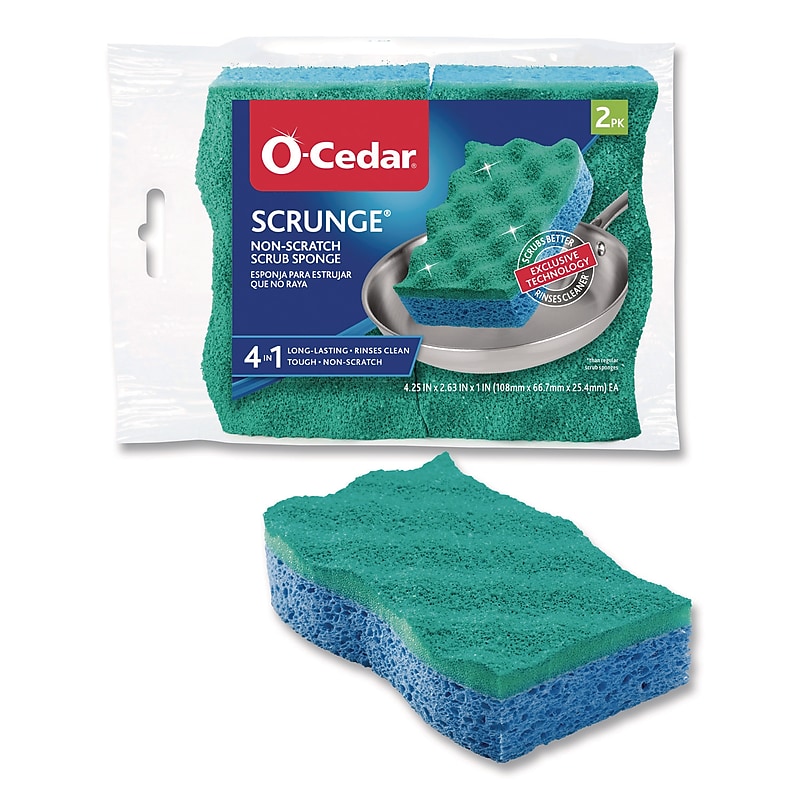 O-Cedar Scrunge Non-Scratch Scrub Sponge, Green/Blue, 2/Pack (169431PK) image 1