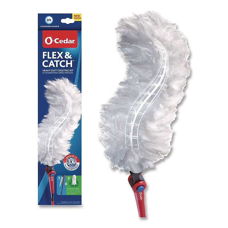 O-Cedar Flex and Catch Heavy Duty Duster Kit, White, 1 Duster Wand and 3 Refills, 6/Carton (172148CT) image 1