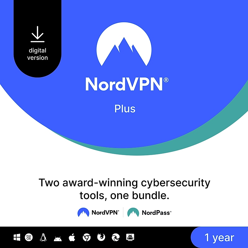 NordVPN Plus for 10 Devices, Windows/macOS/Android/iOS, Download (NVP1C1Y-RLUS-E-ST) image 1