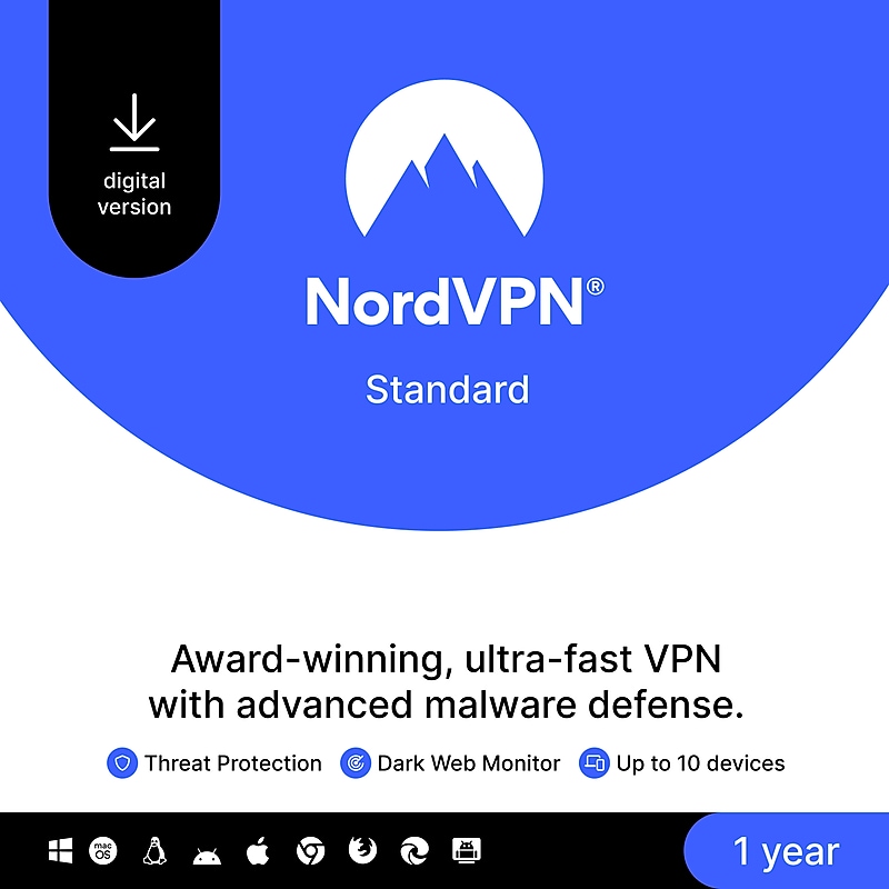 NordVPN Standard for 10 Devices, Windows/macOS/Android/iOS, Download (NV1C1Y-RLUS-E-ST) image 1