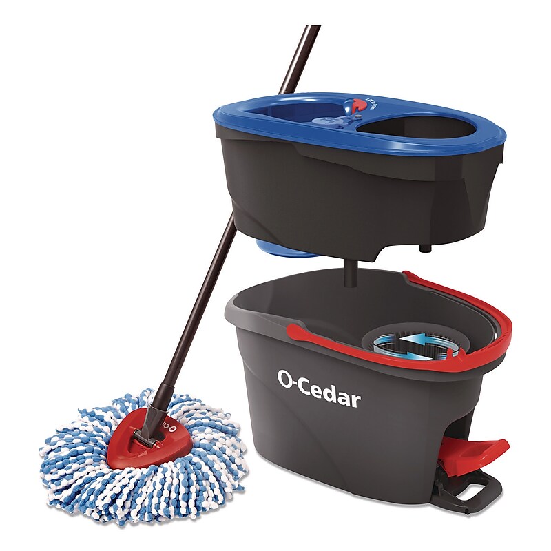 O-Cedar EZWring RinseClean Microfiber Twist Spin Mop System with Bucket, Red/Gray (168534EA) image 1