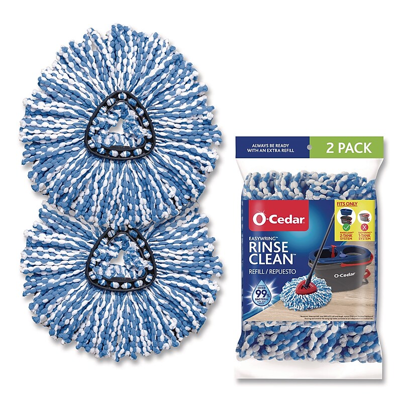 O-Cedar RinseClean Microfiber Spin Wet Mop Head Refill, Blue/White, 2/Pack (172092PK) image 1