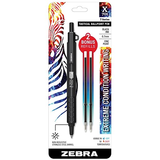 Zebra Tactical Ballpoint Pen, Medium Point, 0.7mm, Black Ink