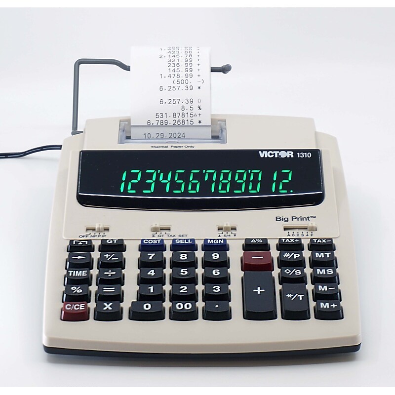 Victor Big Print (1310) 12-Digit Thermal Printing, Desktop Calculator, White/Black image 1