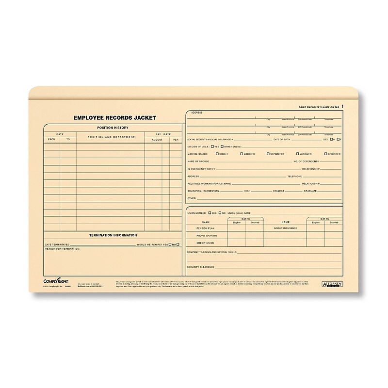 ComplyRight Employee Records File Jacket, Legal Size, Manila, 25/Each (A5009) image 1