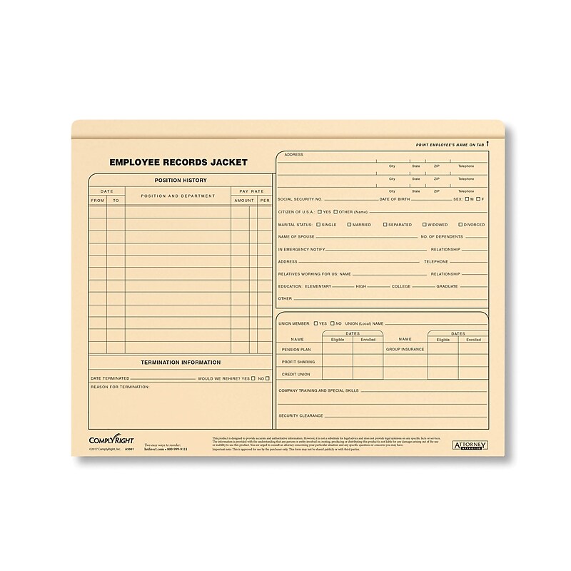 ComplyRight™ Employee Records Folder, Letter Size, Pack of 25 (A5001) image 1