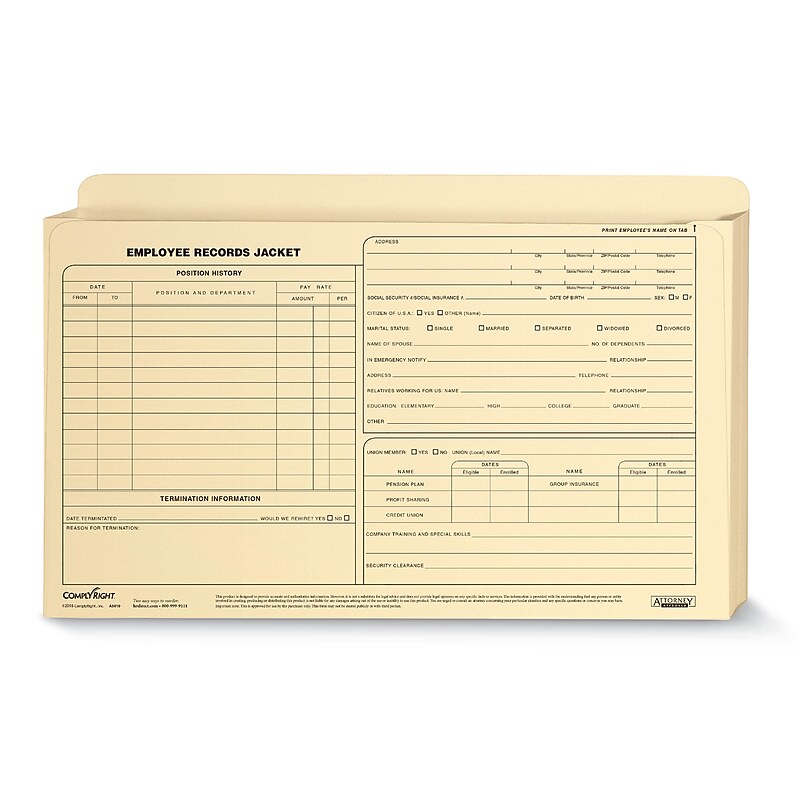 ComplyRight Expanded Employee Records File Jacket, 1" Expansion, Legal Size, Manila, 25/Each (A5010) image 1