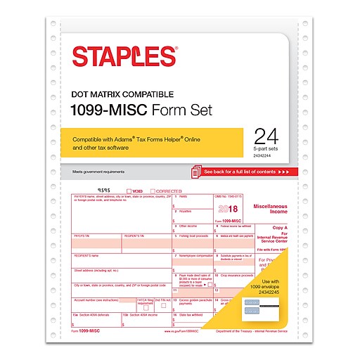 Staples 2018 1099 MISC Dot Matrix Compatible Tax Forms 24 Pack 50460 