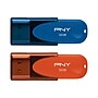 PNY Elite Turbo Attache 4 32GB USB 2.0 Type-A Flash Drive, Orange/Blue, 2/Pack (P-FD32GX2ATT4MC)~#|#~sp269385708_sc7