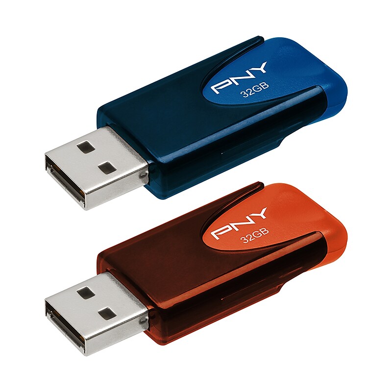 PNY Elite Turbo Attache 4 32GB USB 2.0 Type-A Flash Drive, Orange/Blue, 2/Pack (P-FD32GX2ATT4MC) image 1