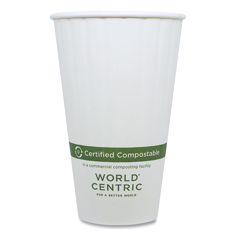 World Centric Compostable Paper Double Wall Hot Cups, 16 oz., White, 600/Carton (CU-PA-16D) image 1