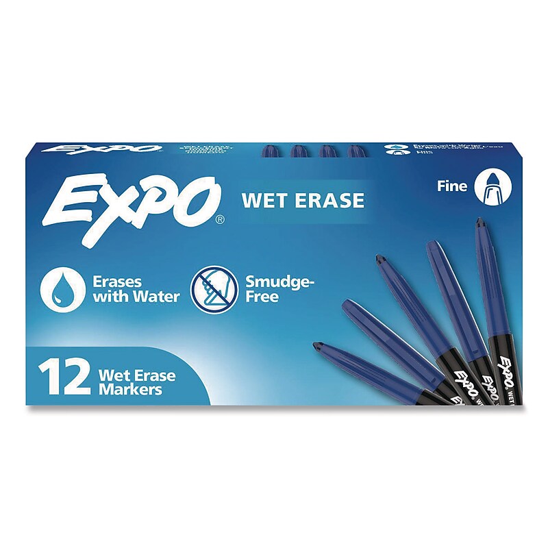 EXPO Wet Erase Marker, Needle Tip, Blue, 12/Pack (2211319) image 1