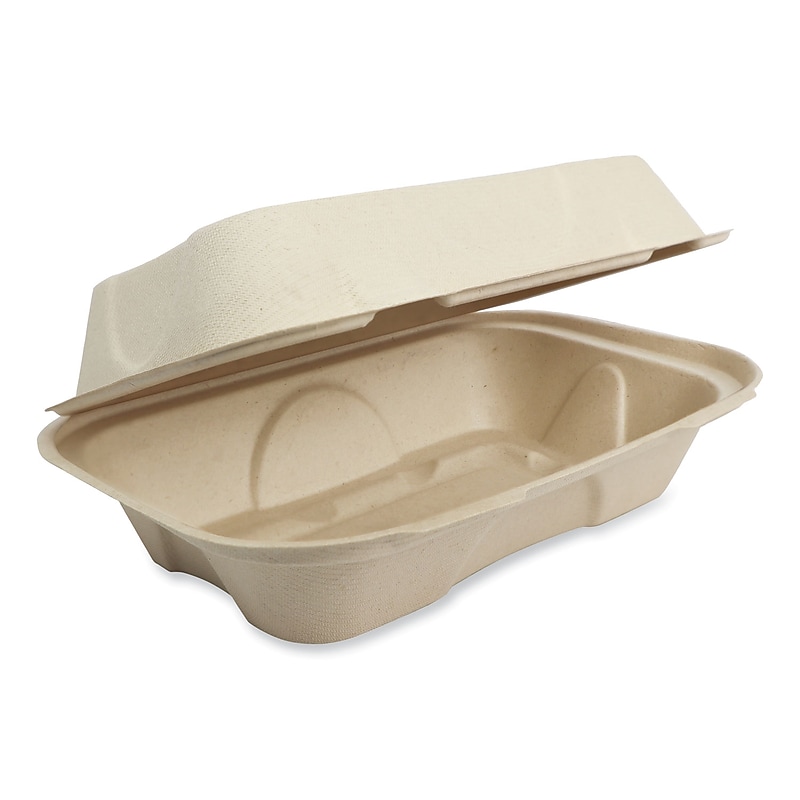 World Centric Plant-Based Fiber Hinged Hoagie Box Carryout Container, Natural, 500/Carton (TO-SC-UHB-LFP) image 1