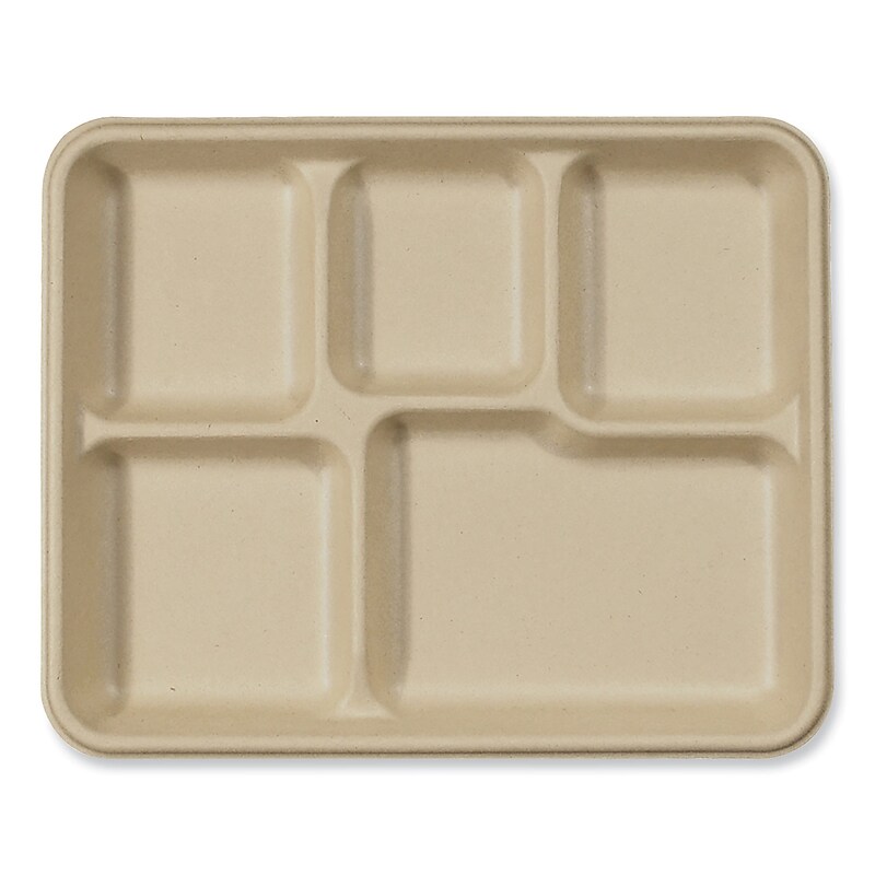 World Centric Plant-Based Fiber 5-Compartment Carryout Tray, Natural, 400/Carton (TR-SC-5C-LFS) image 1