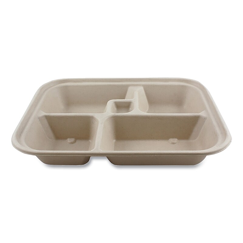 World Centric Plant-Based Fiber 5-Compartment Bento Box Carryout Container, Natural, 300/Carton (TR-SC-BB-LFS) image 1