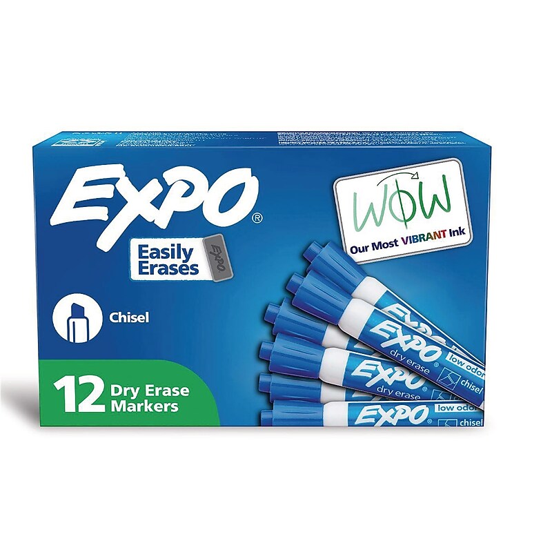 EXPO Tank Dry Erase Markers, Chisel Tip, Blue, 12/Pack (80003A) image 1