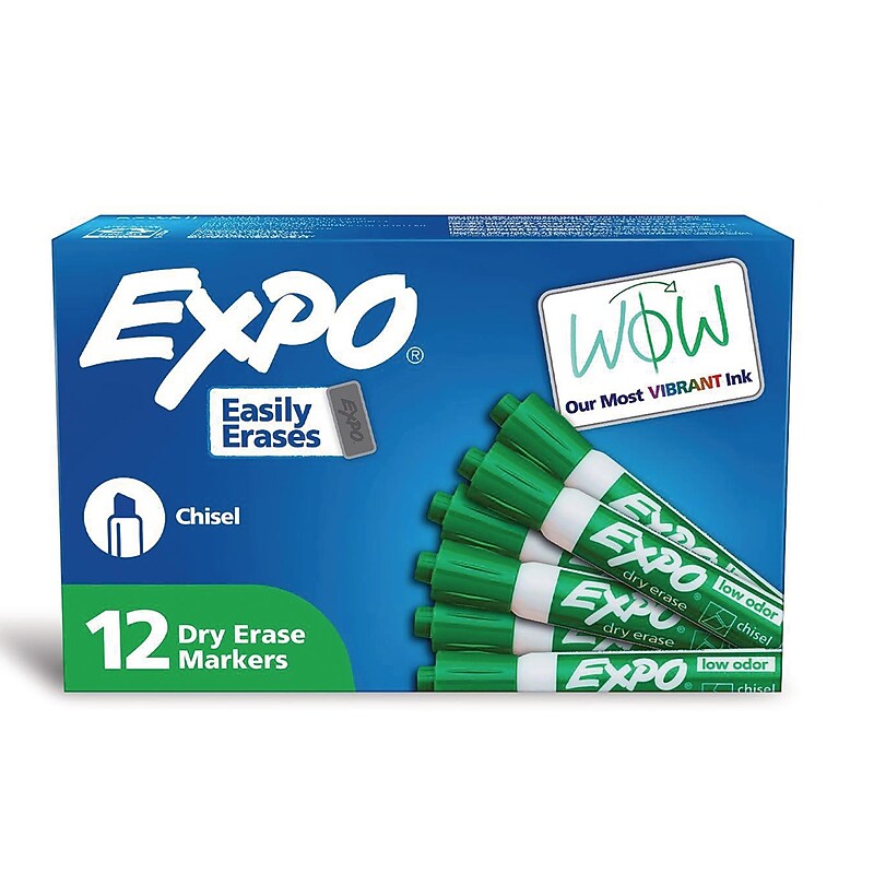 EXPO Tank Dry Erase Markers, Chisel Tip, Green, 12/Pack (80004A) image 1
