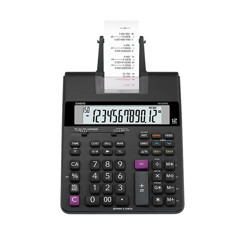 Casio HR-200RC 12-Digit Compact Printing Calculator, Black image 1