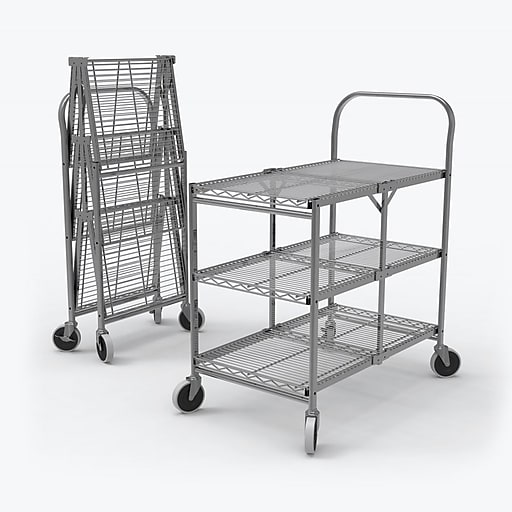 Luxor 3Shelf Metal Mobile Utility Cart with Swivel Wheels, Chrome