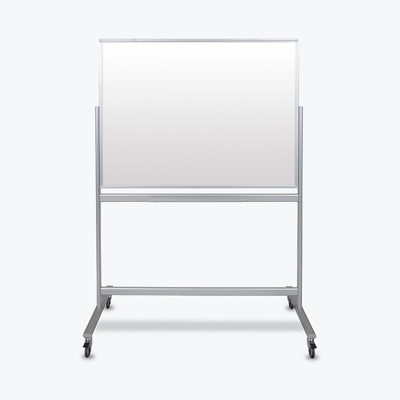 Luxor Double Sided Mobile Magnetic Glass Marker Board, Aluminum, 48x36 (MMGB4836) image 1