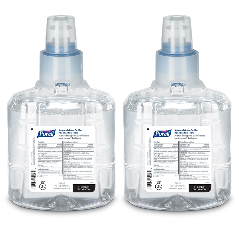 PURELL Advanced Foaming Hand Sanitizer Refill for LTX-12 Dispenser, 1200 mL, 2/Pack (1904-02) image 1