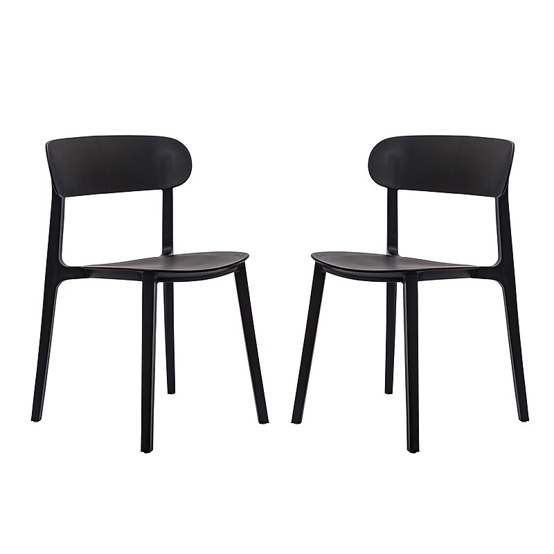 Flash Furniture Dover Stacking Patio Chairs, Curved Backrests in Black, 2/Pack (2DHF340APPBLK) image 1