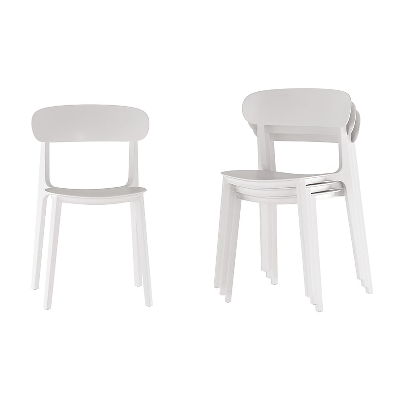 Flash Furniture Dover Stacking Patio Chairs, Curved Backrests in White, 4/Pack (4DHF340APPWH) image 1