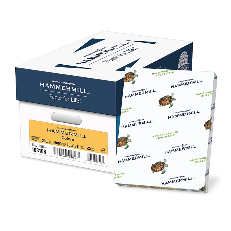 Hammermill Recycled Colors 8.5" x 11" Color Copy Paper, 20 lbs. Goldenrod, 5000 Sheets/Ream (103168CT) image 1