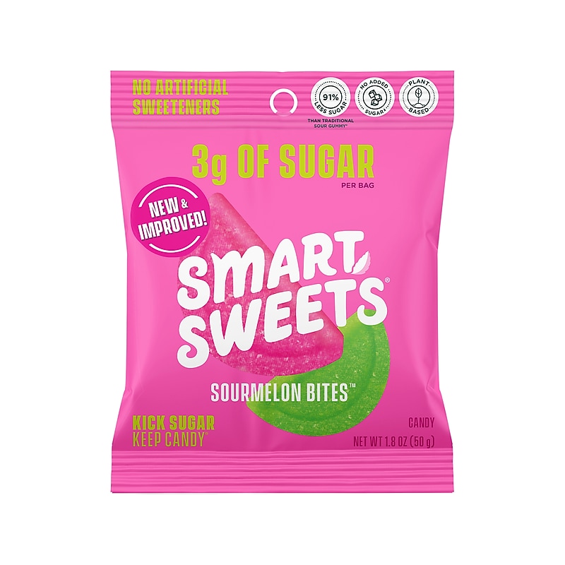Smart Sweets Watermelon Sourmelon Bites Gummy Candy, 1.8 oz., 12 Bags/Box (20080) image 1