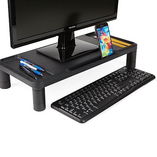 Black Computer Riser Adjustable Laptop Monitor Mind Reader CHIMON-BLK Monitor Stand with Wireless Charging Station Keyboard Storage 