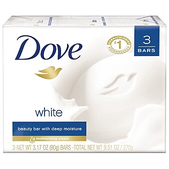Dove® Beauty Bar Soap, White, 3.17 oz. Bar, 3 Bars/Pack (04090)